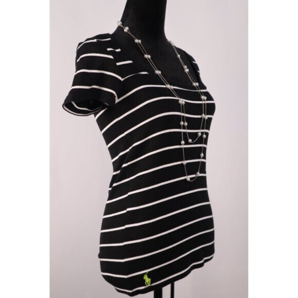 Ralph Lauren Women's Black & White Striped Scoop Neck T-Shirt Size S/P Cotton - Picture 3 of 10